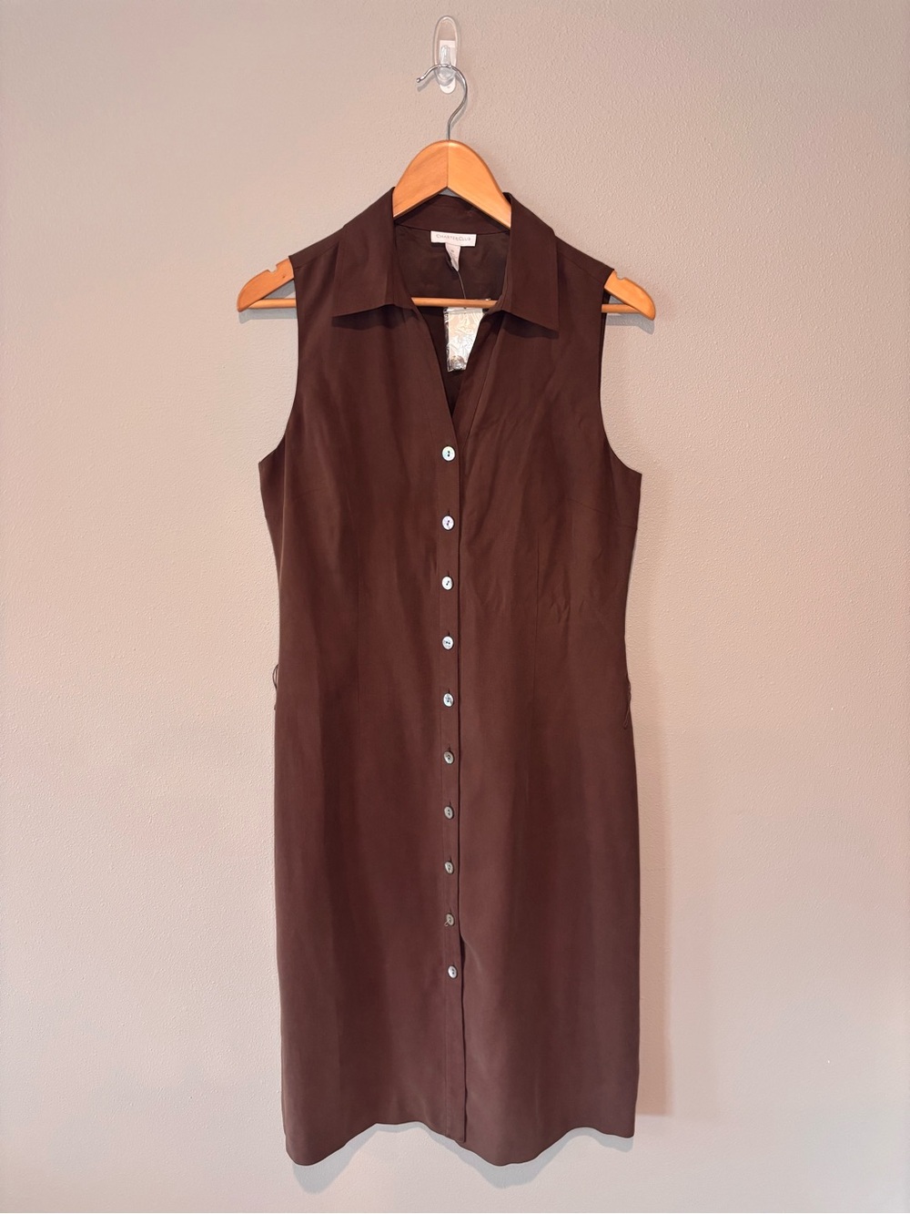 Charter Club Brown Sleeveless Silk Button-Front Shirt Dress NWT
